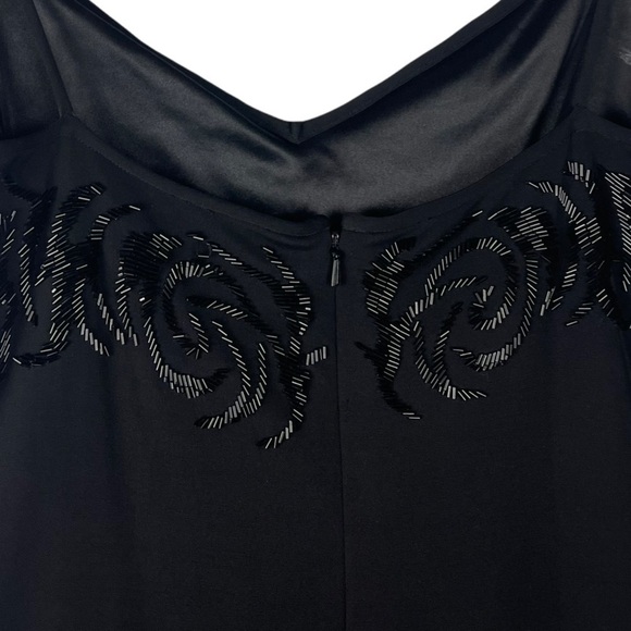 TADASHI SHOJI 90'S SPAGHETTI STRAP CAMI ASYMMETRIC HEM BEADED BLACK SLIP DRESS - Picture 15 of 16